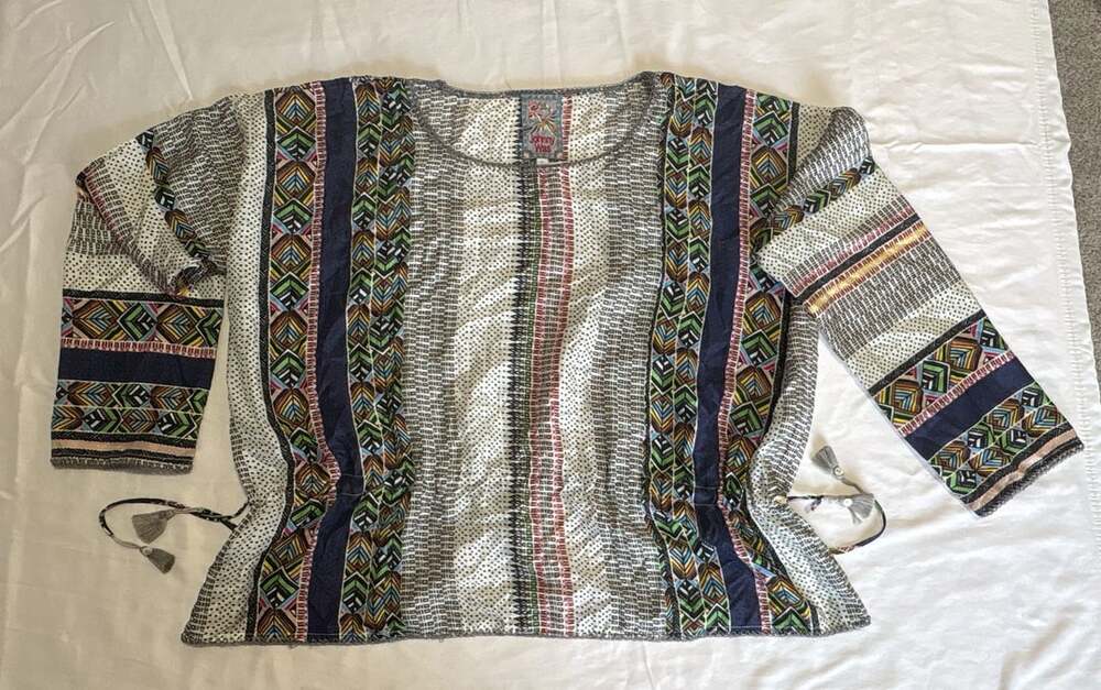 Johnny Was 100% Silk Geometric Boho Tunic Blouse Top Style C10720B-9 Large